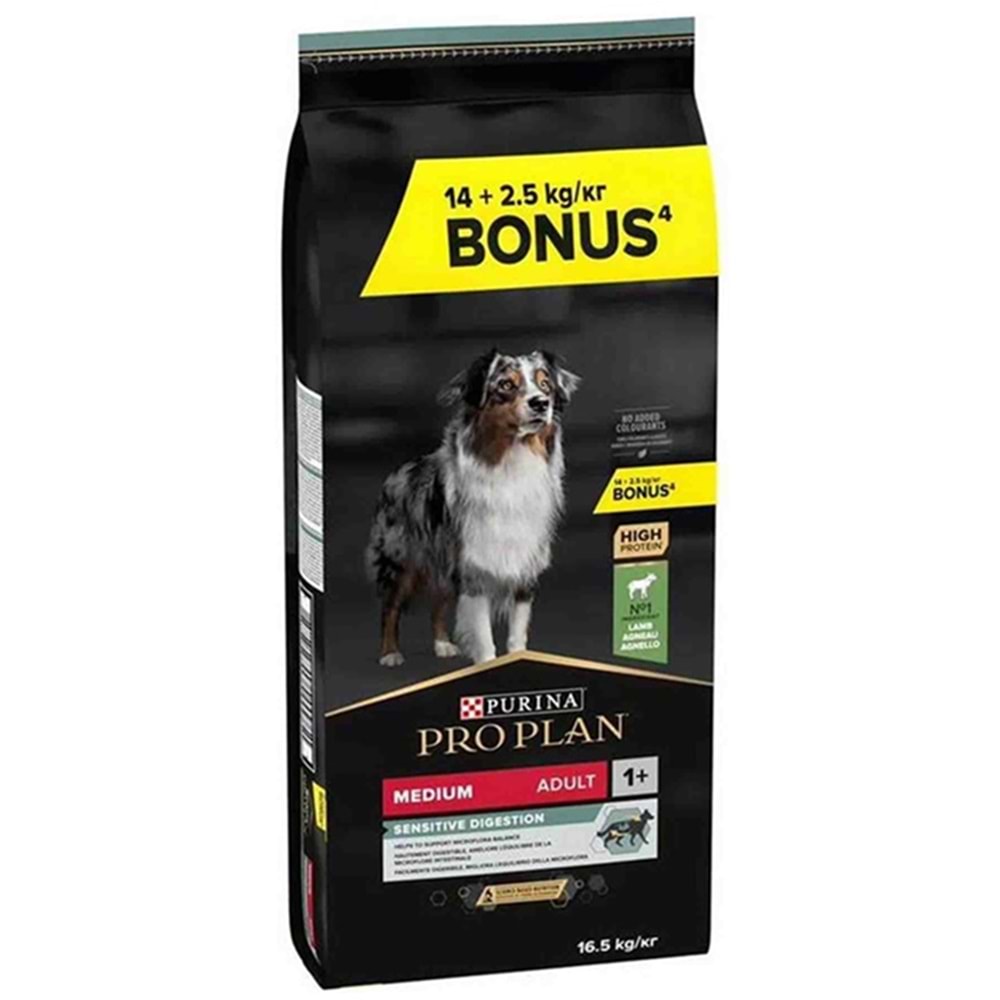 Pro Plan Adult Medium Kuzu Etli Hassas Sindirim Orta Irk Yetişkin Köpek Maması 14+2,5 Kg BONUS