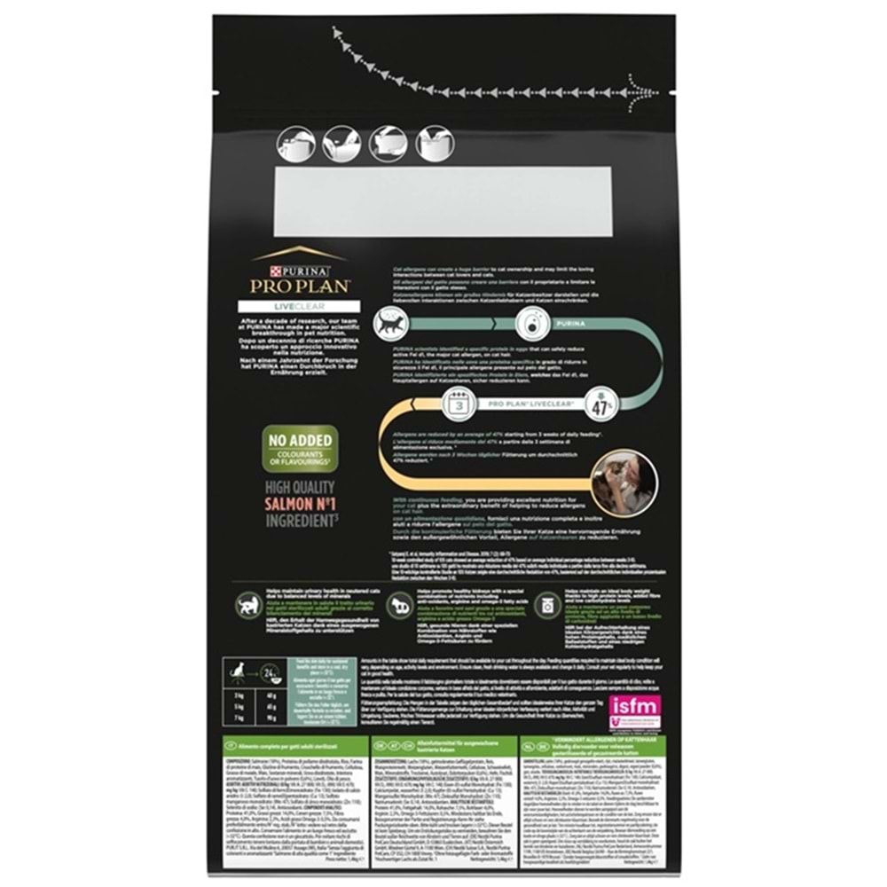 Pro Plan LiveClear Somonlu Alerjen Azaltan Kısırlaştırılmış Kedi Maması 1,4 Kg