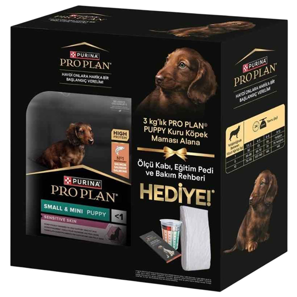 Pro Plan Puppy S/M Sensitive Skin Salmon Somonlu Küçük Irk Yavru Köpek Maması 3 Kg - Eğitim Pedi, Ölçü Kabı ve Bakım Rehberi Hediye!