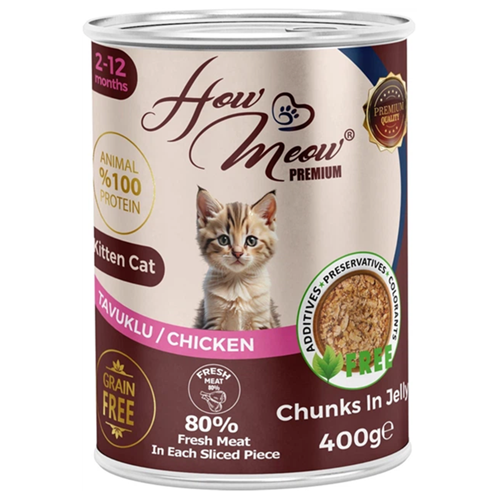 How Meow Kitten Chicken Tavuklu Tahılsız Yavru Kedi Konservesi 400 Gr