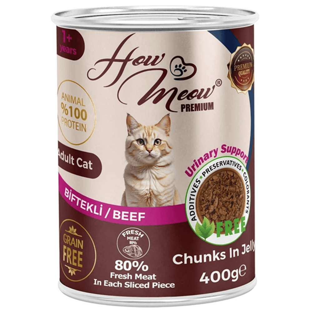 How Meow Adult Beef Biftekli Tahılsız Yetişkin Kedi Konservesi 400 Gr
