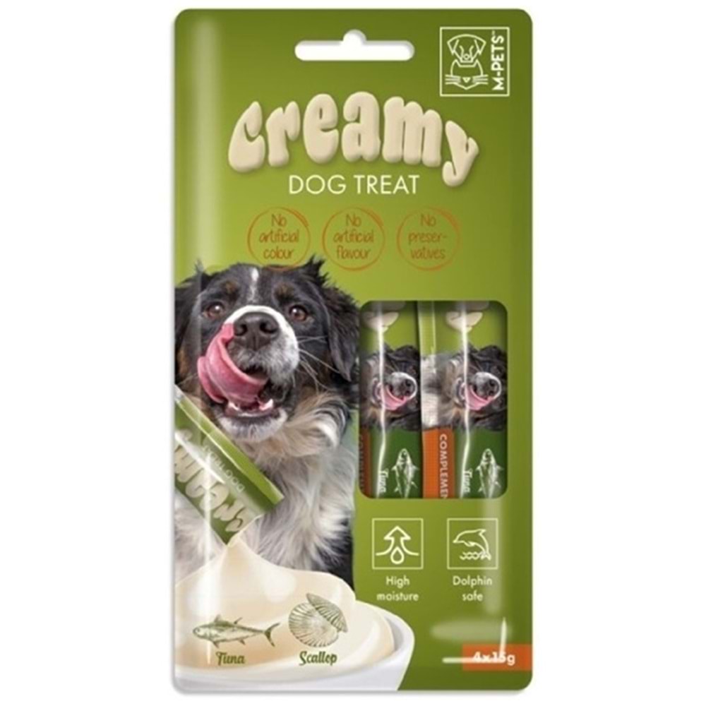 M-Pets Creamy Dog Treat Ton Balıklı ve Deniz Taraklı Köpek Ödülü 4x15 Gr