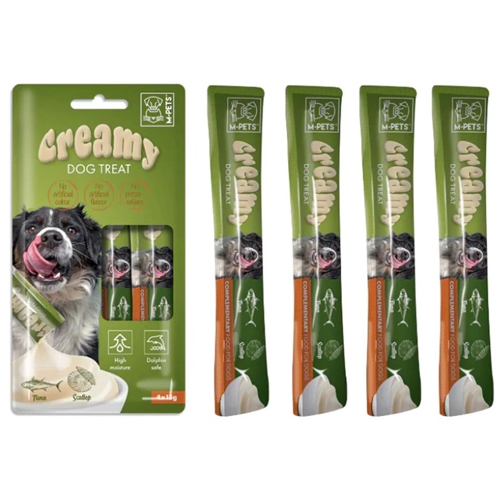 M-Pets Creamy Dog Treat Ton Balıklı ve Deniz Taraklı Köpek Ödülü 4x15 Gr