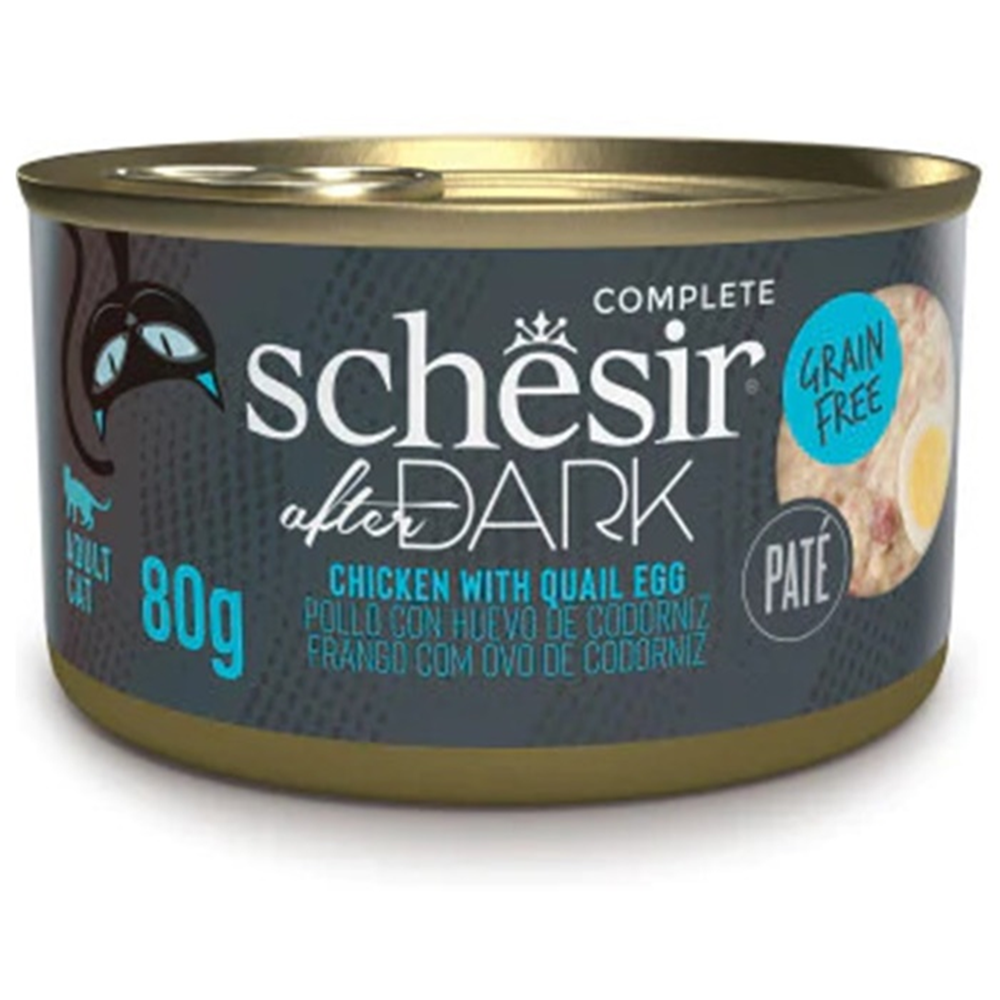 Schesir After Dark Velvet Pate Tavuk ve Bıldırcın Yumurtalı Tahılsız Kıyılmış Kedi Konservesi 80 Gr