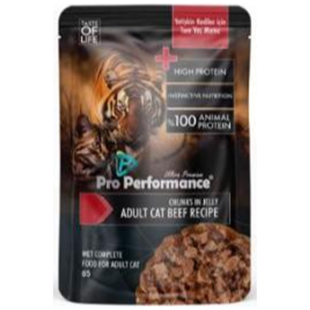Pro Performance Pouch Adult Beef Recipe Chunk In Jelly Sığır Etli Yetişkin Kedi Yaş Maması 85 Gr