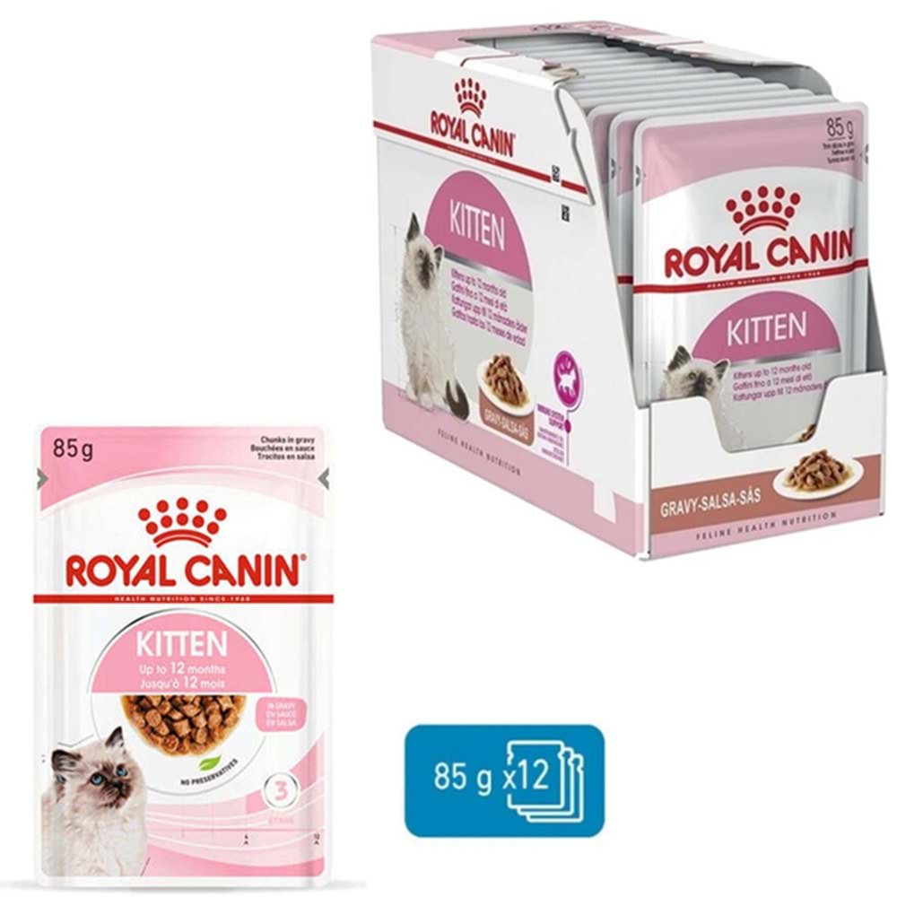 Royal Canin Pouch Kitten Gravy Soslu Yavru Kedi Yaş Maması 12x85 Gr