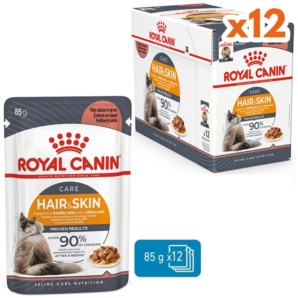 Royal Canin Pouch Care Hair & Skin Gravy Soslu Hassas Tüylü Kedi Yaş Maması 12x85 Gr