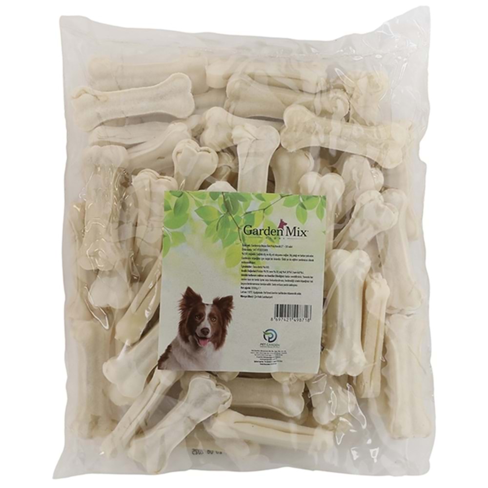 Gardenmix 50'li Beyaz Deri Pres Kemik Köpek Ödülü 8 Cm