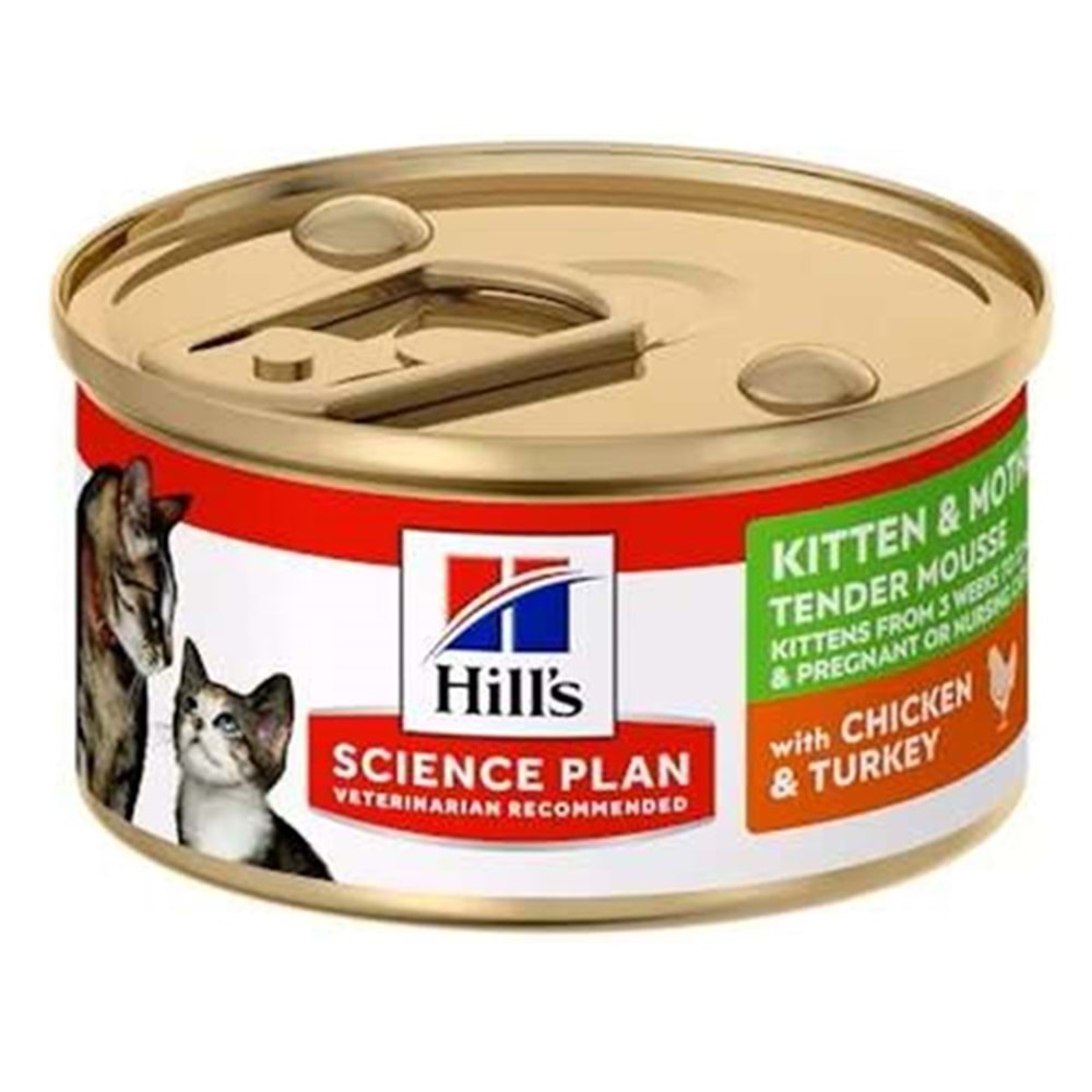 Hills Kitten & Mother Mousse With Chicken & Turkey Tavuk ve Hindi Etli Yavru ve Anne Kedi Konservesi 85 Gr
