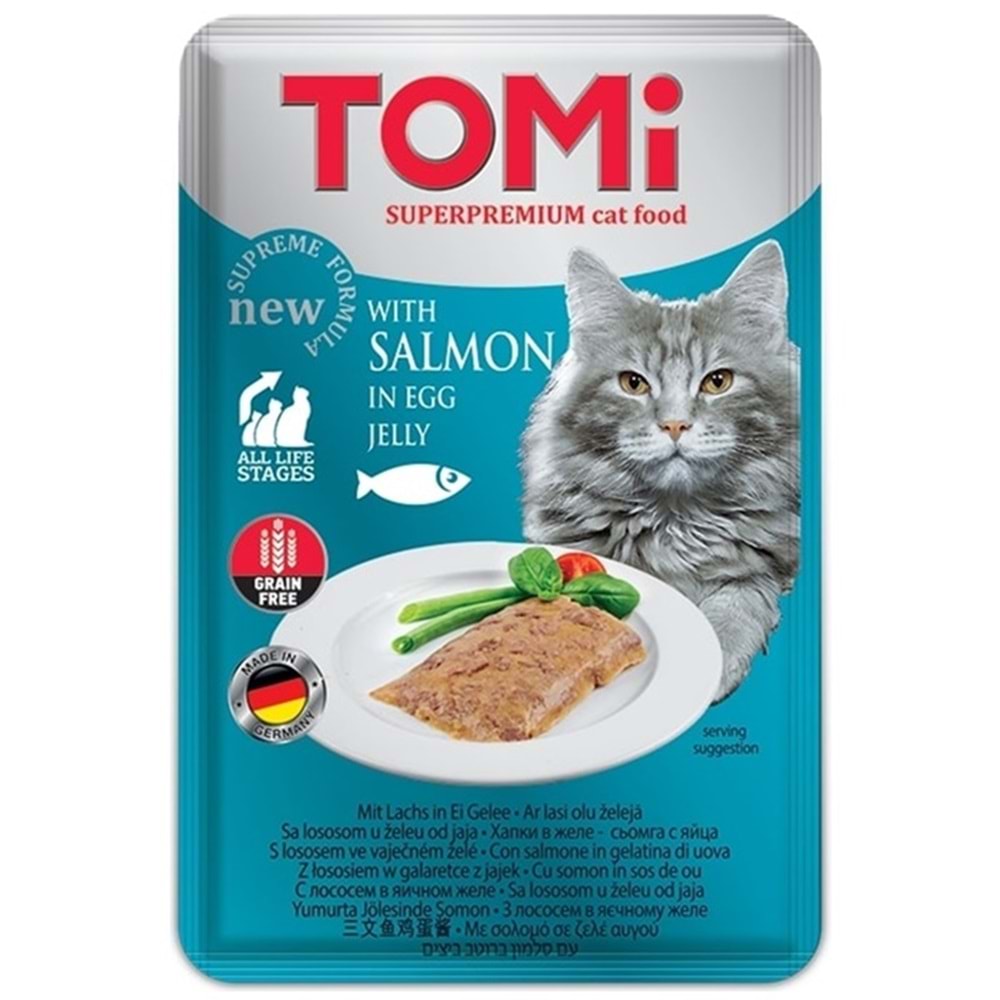 Tomi Pouch Grain Free With Salmon In Egg Jelly Somon ve Yumurtalı Pate Kedi Yaş Maması 100 Gr