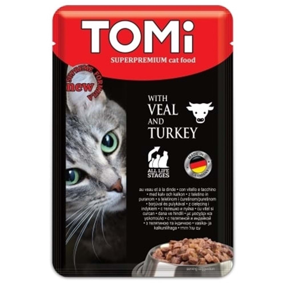 Tomi Pouch With Veal And Turkey Dana ve Hindi Etli Kedi Yaş Maması 100 Gr