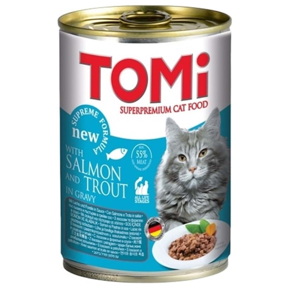 Tomi Adult With Salmon And Trout In Gravy Somon ve Alabalıklı Yetişkin Kedi Konservesi 400 Gr