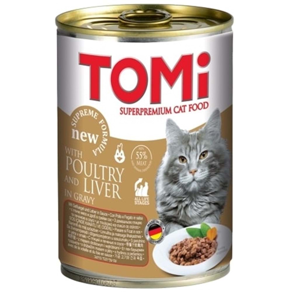 Tomi Adult With Poultry And Liver In Gravy Kümes Hayvanlı ve Ciğerli Yetişkin Kedi Konservesi 400 Gr