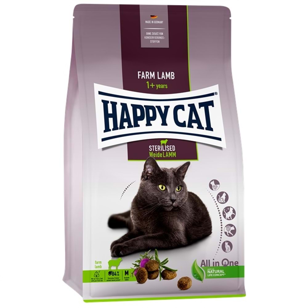 Happy Cat Sterilised Weide Lamm Kuzu Etli Kısırlaştırılmış Kedi Maması (1,3 Kg)