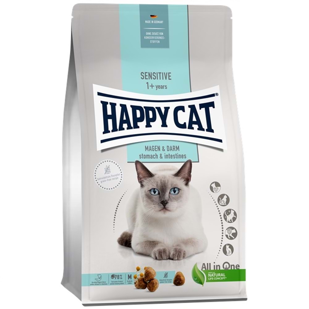 Happy Cat Sensitive Magen & Darm Stomach & Intestines (Gastrointestinal) Ördek Etli Hassas Ciltli Yetişkin Kedi Maması (1,3 Kg)