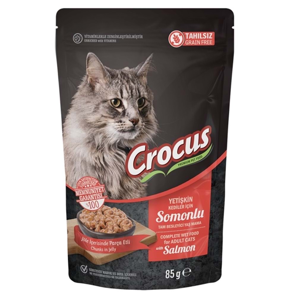 Crocus Pouch Adult Salmon Somonlu Jöleli Tahılsız Yetişkin Kedi Yaş Maması (85 Gr)