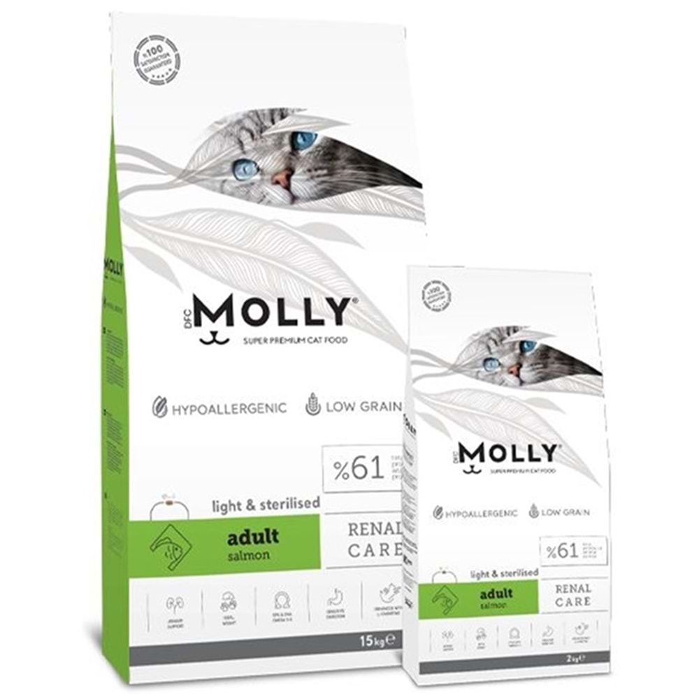 Molly Adult Renal Care Light & Sterilised Salmon Somonlu Kısırlaştırılmış Tahılsız Kedi Maması 2 Kg