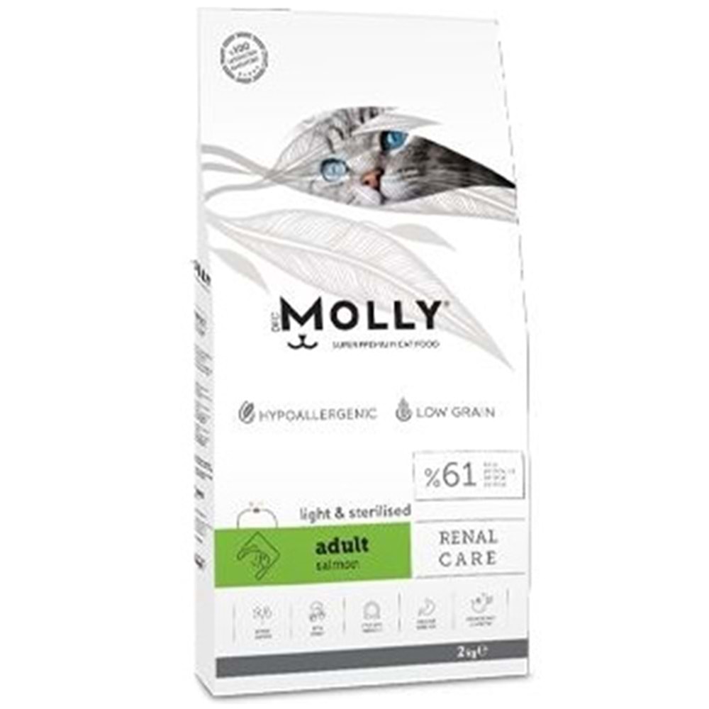 Molly Adult Renal Care Light & Sterilised Salmon Somonlu Kısırlaştırılmış Tahılsız Kedi Maması 2 Kg
