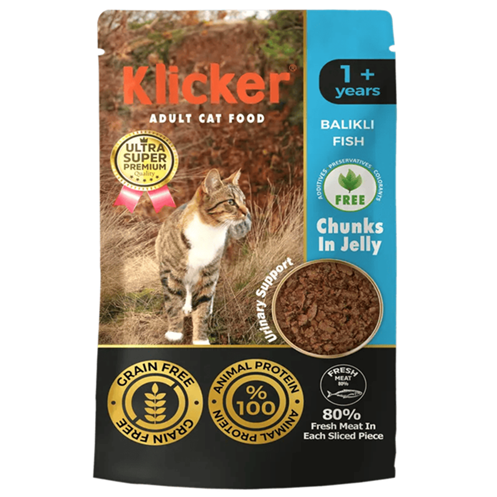 Klicker Pouch Adult Fish Balıklı Tahılsız Yetişkin Kedi Yaş Maması 85 Gr