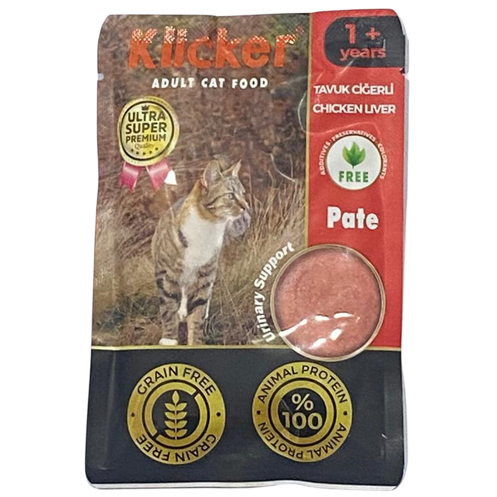 Klicker Pouch Adult Chicken Liver Tavuk Ciğerli Pate Tahılsız Yetişkin Kedi Yaş Maması 85 Gr