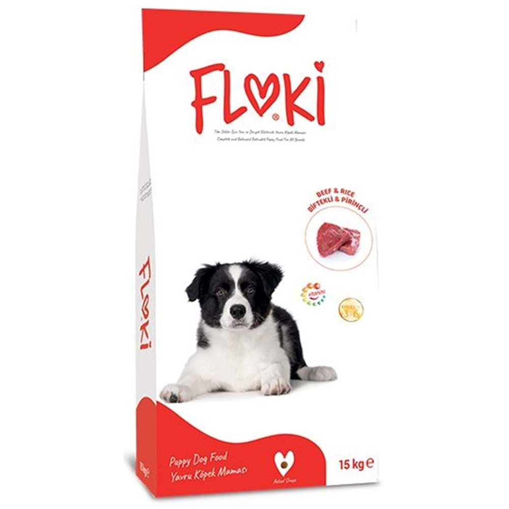 Floki Puppy Beef & Rice Biftekli ve Pirinçli Yavru Köpek Maması 15 Kg