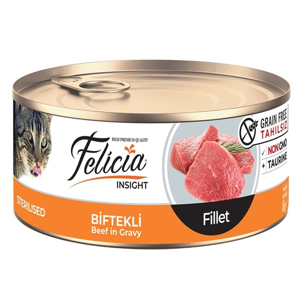 Felicia Insight Sterilised Fillet With Beef In Gravy Tahılsız Fileto Biftekli Kısırlaştırılmış Kedi Konservesi (85 Gr)
