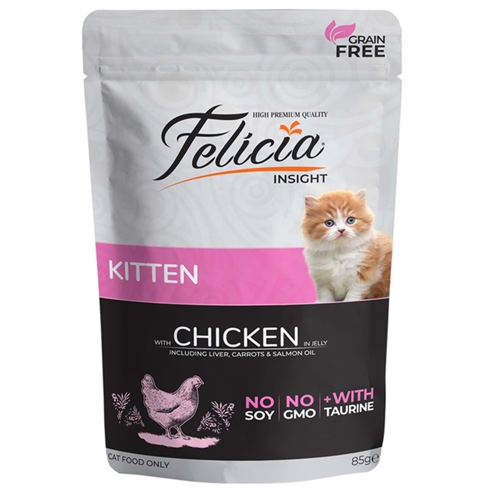 Felicia Pouch Kitten With Chicken In Jelly Tahılsız Jöle İçinde Tavuk Etli Yavru Kedi Yaş Maması (85 Gr)