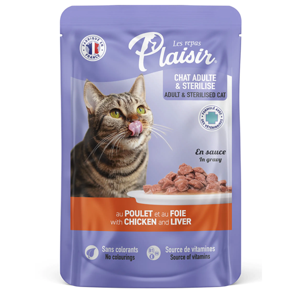 Plaisir Pouch Adult Chicken And Liver Tavuk ve Ciğer Etli Yetişkin Kedi Yaş Maması 100 Gr