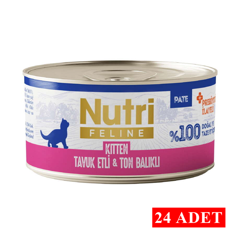 Nutri Feline Kitten Tahılsız Pate Tavuk Etli ve Ton Balıklı Yavru Kedi Konservesi 24x70 Gr