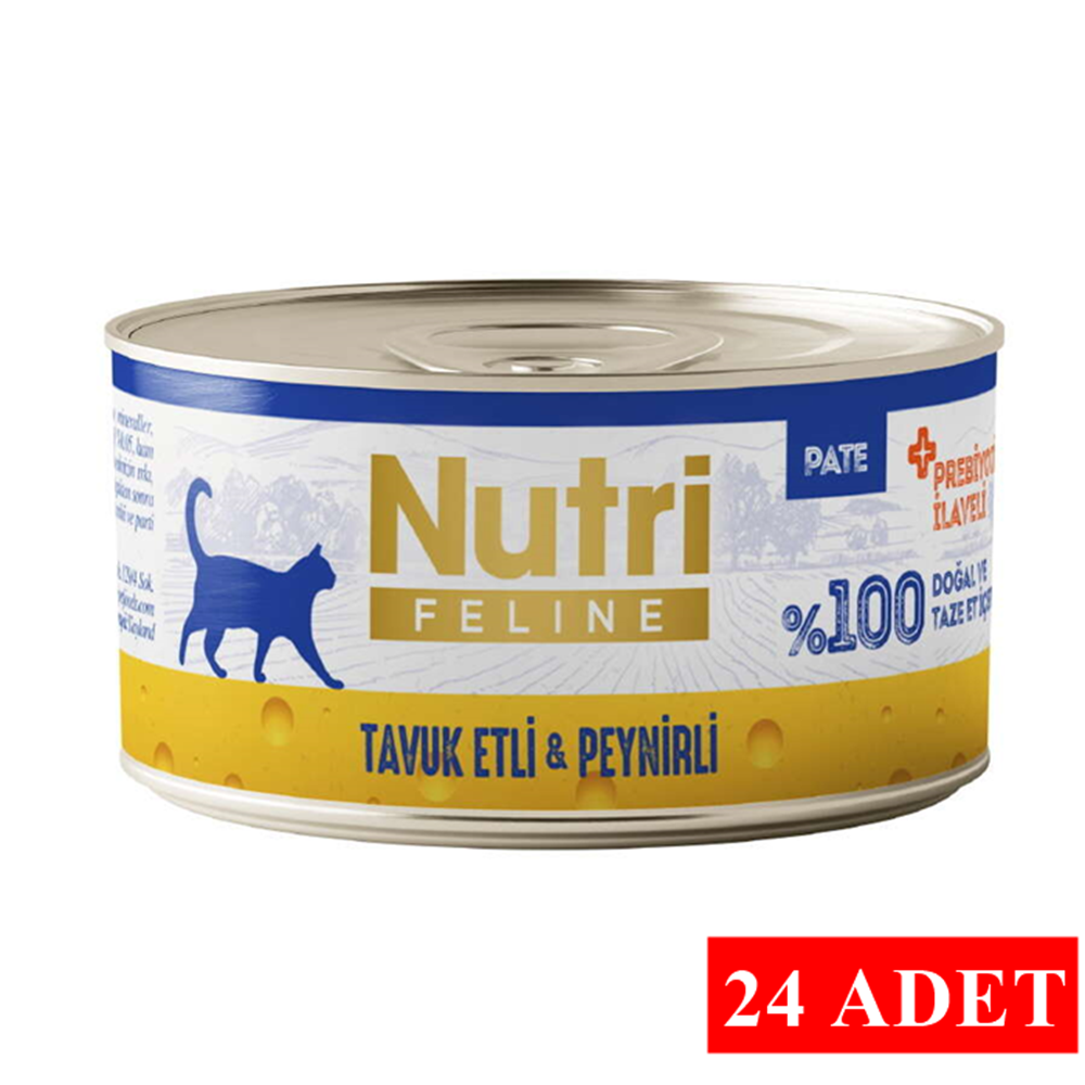 Nutri Feline Tahılsız Pate Tavuk Etli ve Peynirli Yetişkin Kedi Konservesi 24x70 Gr