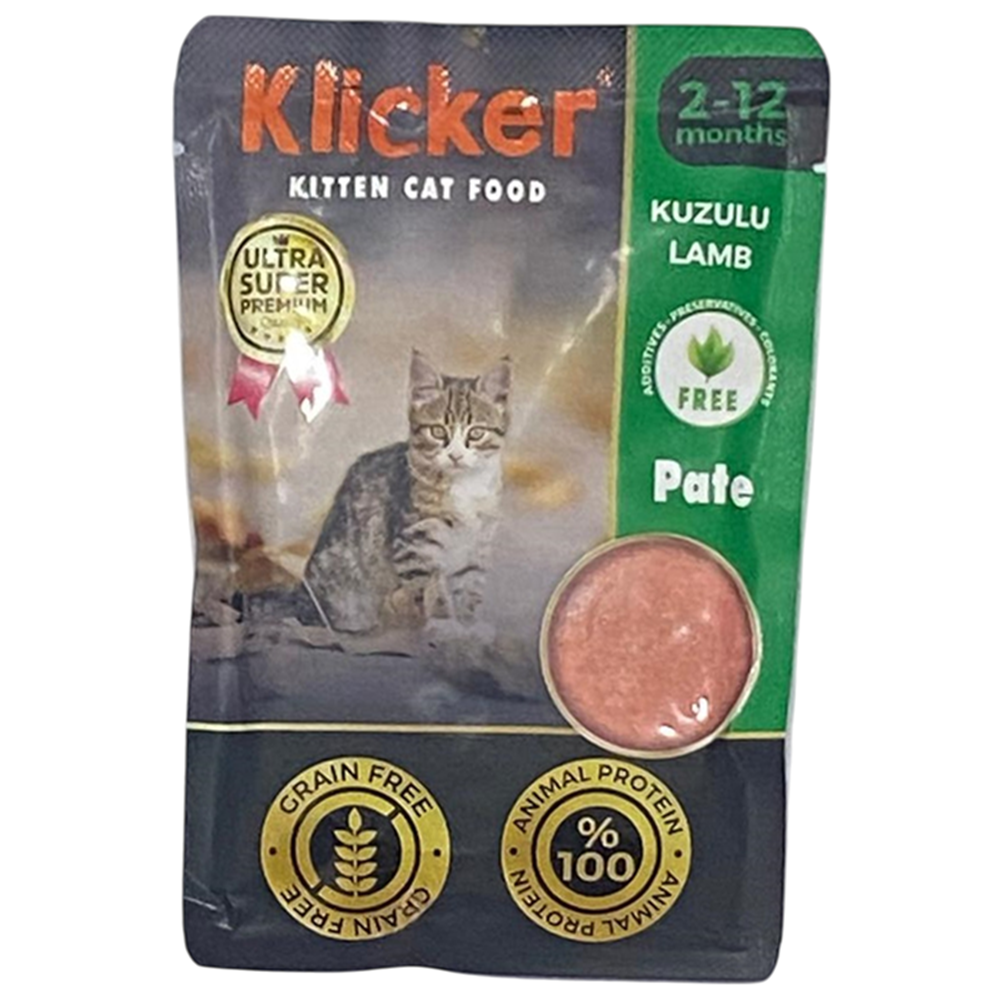Klicker Pouch Kitten Lamb Kuzulu Pate Tahılsız Yavru Kedi Yaş Maması 85 Gr