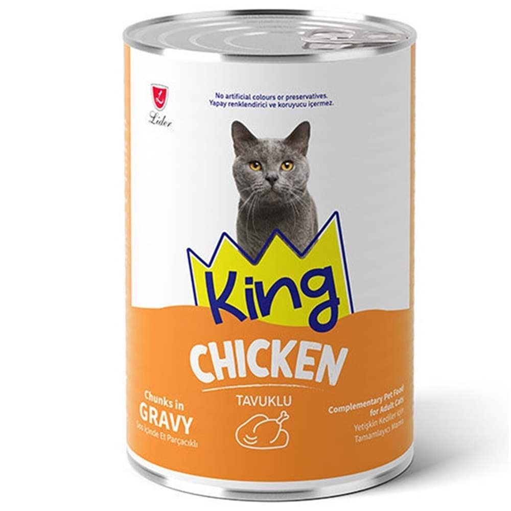 King Adult Chicken Chunks in Gravy Sos İçerisinde Et Parçacıklı Tavuklu Yetişkin Kedi Konservesi 400 Gr
