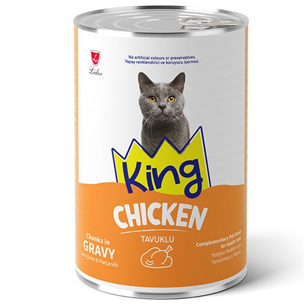 King Adult Chicken Chunks in Gravy Sos İçerisinde Et Parçacıklı Tavuklu Yetişkin Kedi Konservesi 400 Gr