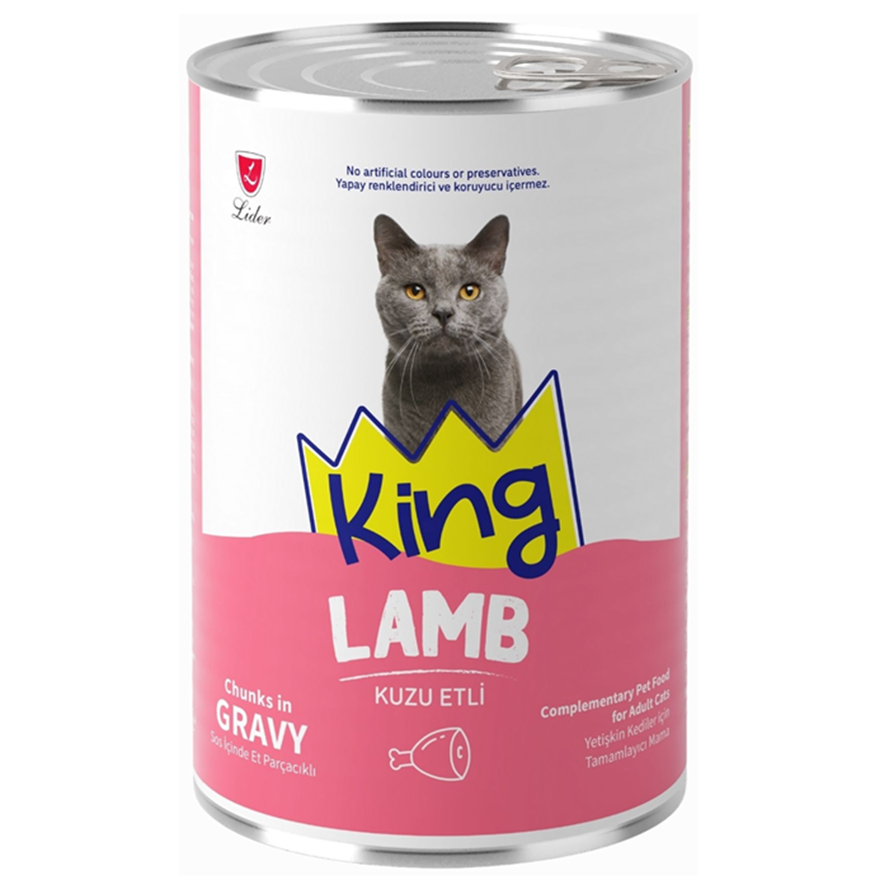 King Adult Lamb Chunks in Gravy Sos İçerisinde Et Parçacıklı Kuzu Etli Yetişkin Kedi Konservesi 400 Gr