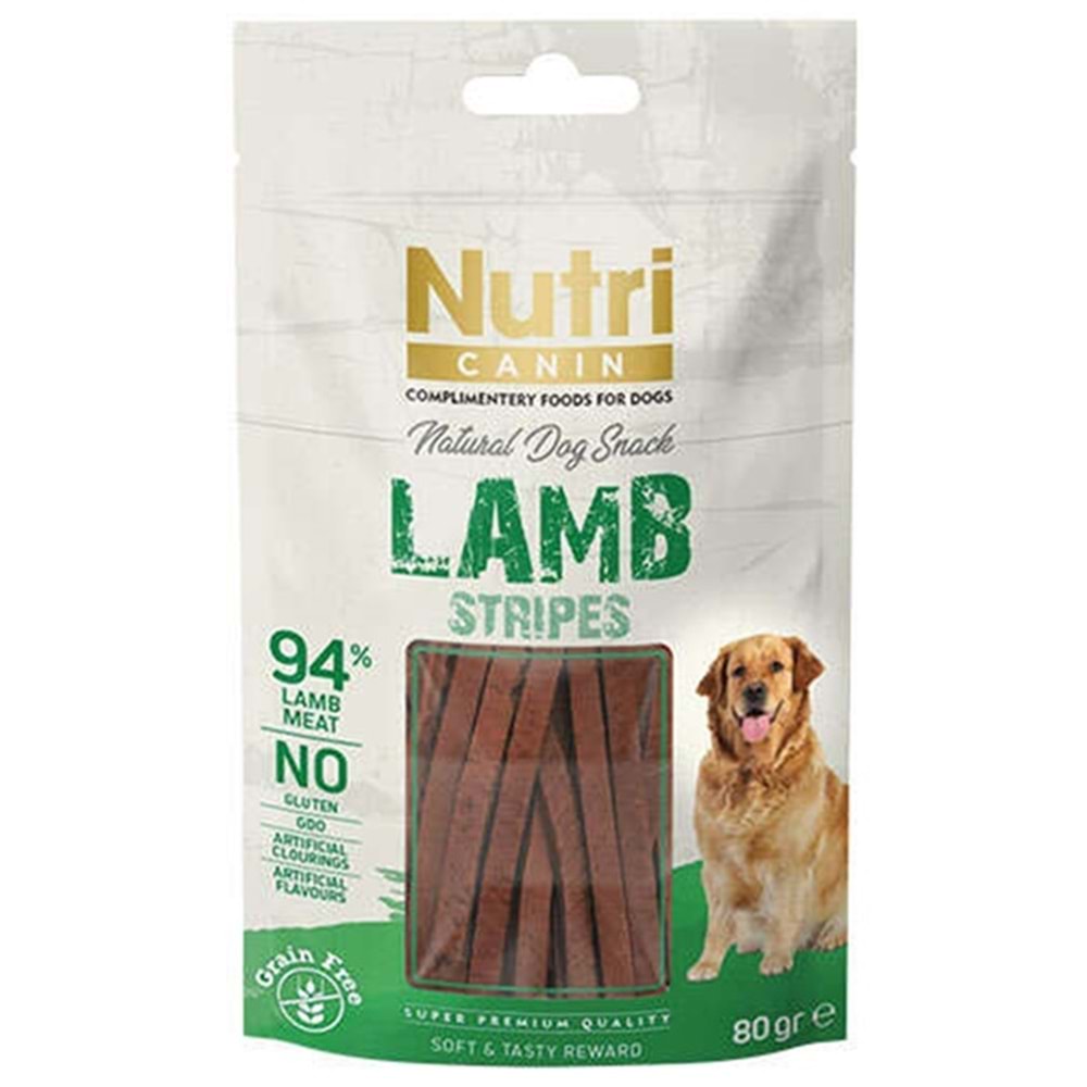 Nutri Canin Snack Lamb Stripes Kuzu Etli Şerit Tahılsız Köpek Ödülü 80 Gr
