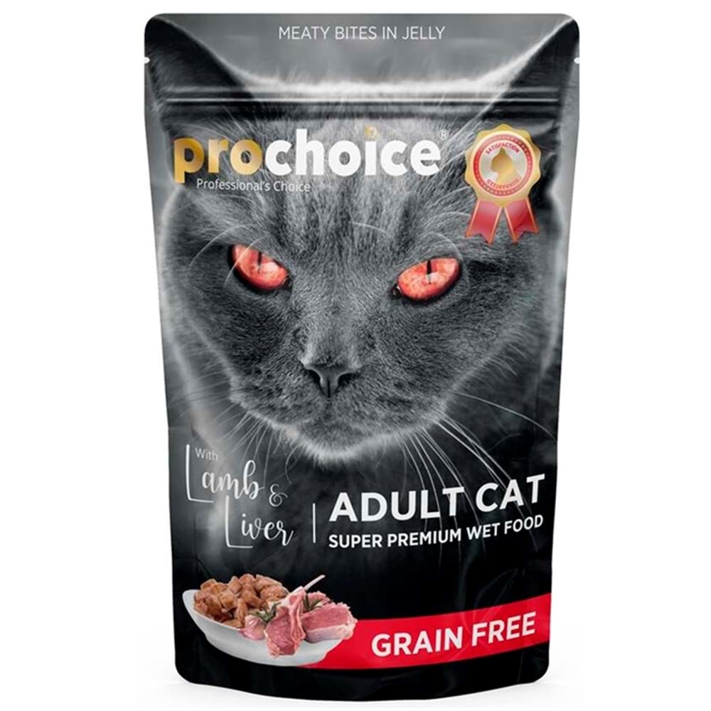 Prochoice Pouch Adult Jöle İçinde Kuzulu ve Ciğerli Tahılsız Kedi Yaş Maması 85 Gr
