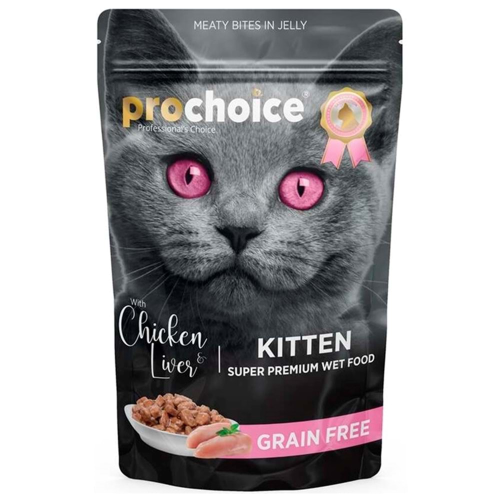 Prochoice Pouch Kitten Jöle İçinde Tavuklu ve Ciğerli Tahılsız Kedi Yaş Maması 85 Gr
