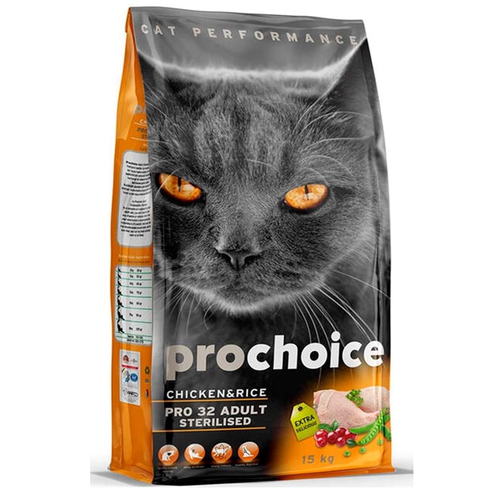 Prochoice Pro32 Sterilised Chicken & Rice Kısırlaştırılmış Tavuklu Kedi Maması (15 Kg)