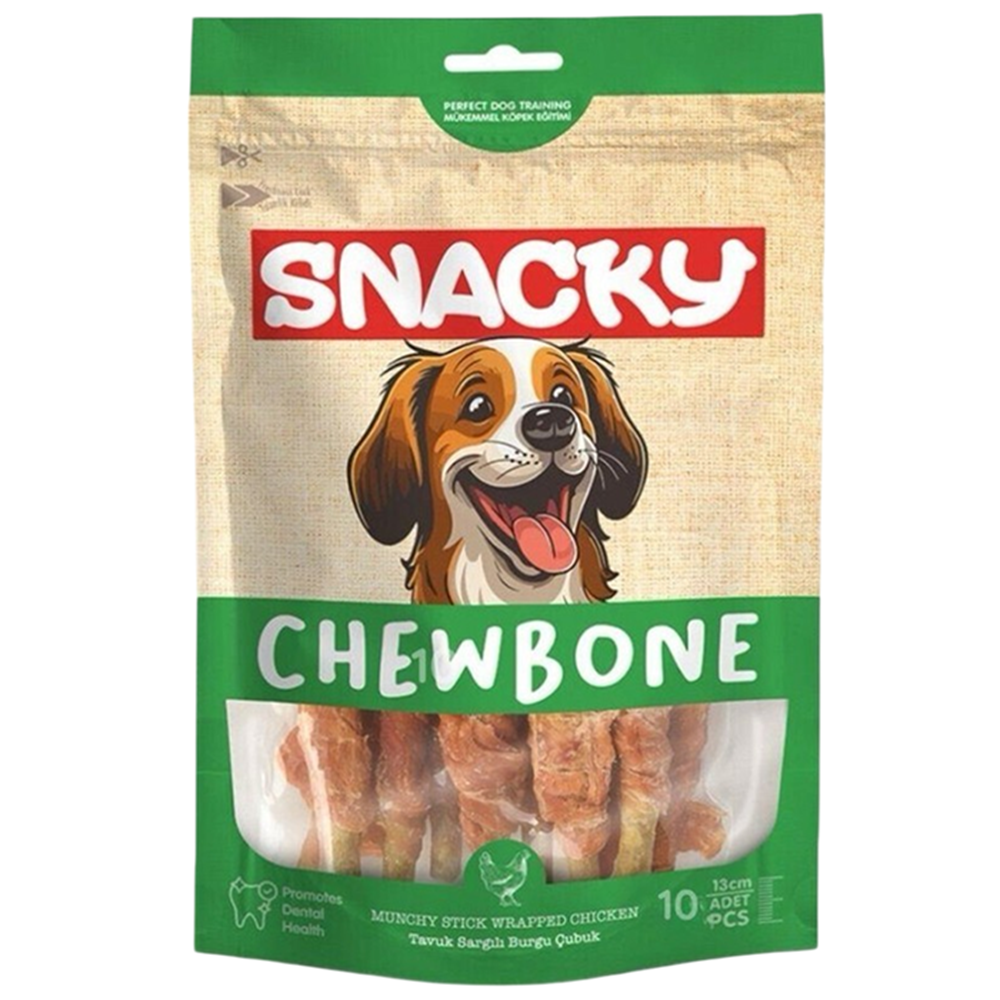 Snacky Chew Bone 10'lu Tavuk Sargılı Çubuk Köpek Ödülü 120 Gr - 13 Cm