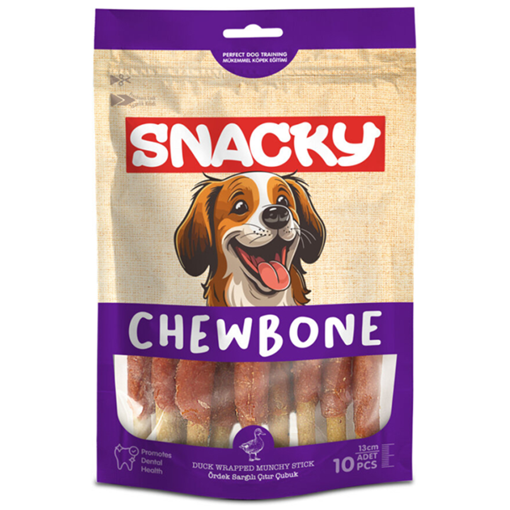 Snacky Chew Bone 10'lu Ördek Sargılı Köpek Ödülü 120 Gr - 13 Cm
