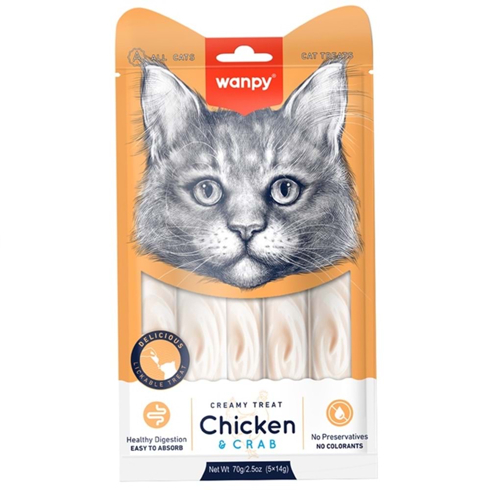 Wanpy Creamy Treat Chicken & Crab Tavuklu ve Yengeçli Sıvı Kedi Ödülü (5x14 Gr)
