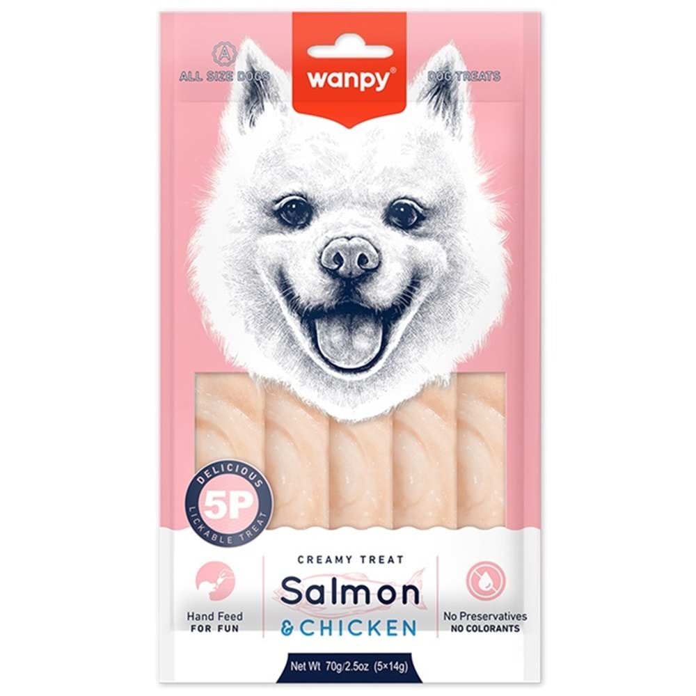 Wanpy Creamy Treat Salmon & Chicken Somonlu ve Tavuklu Sıvı Köpek Ödülü (5x14 Gr)