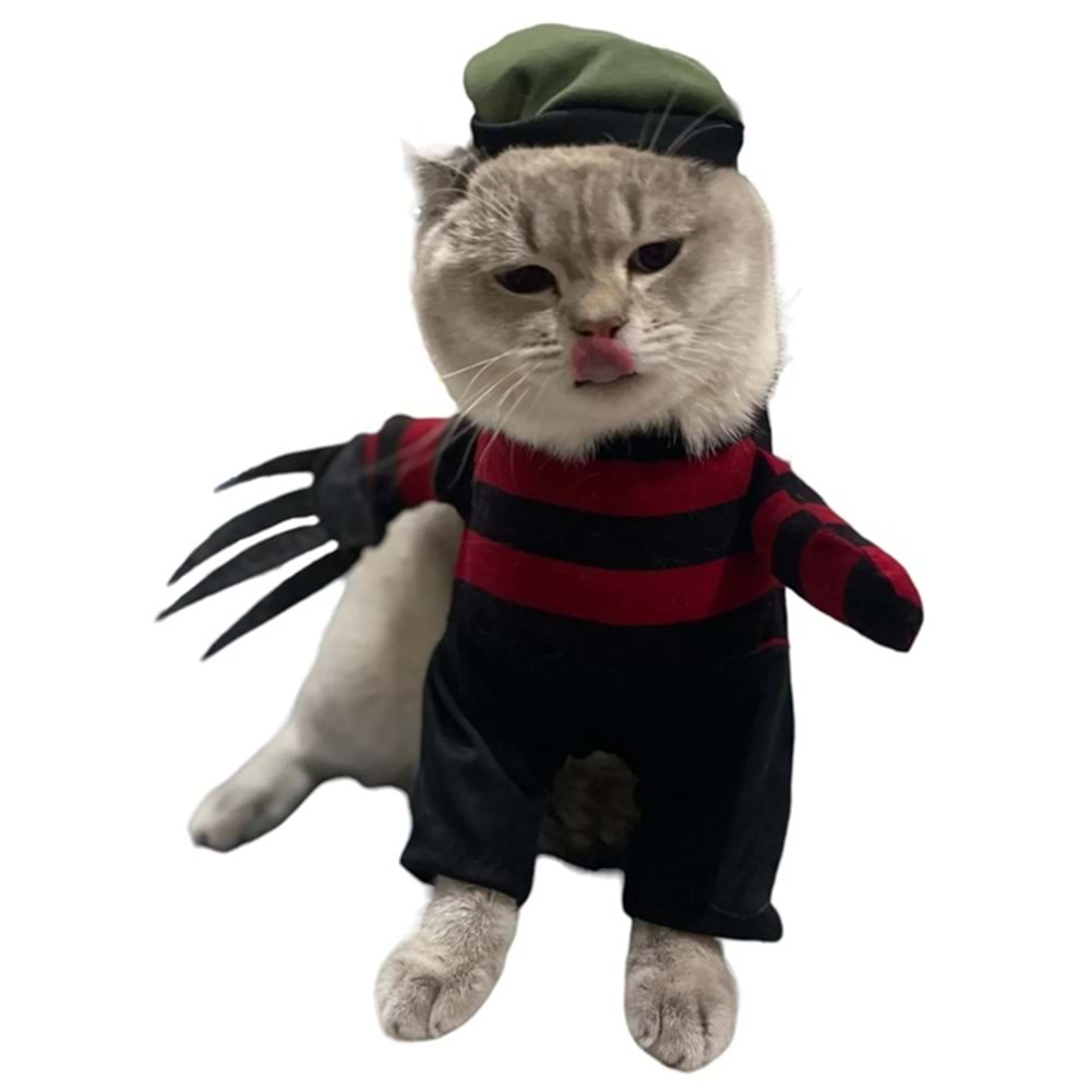 Elm Sokağı Kabusu Freddy Kruger Kedi Kostümü (XS) (2-4 kg)