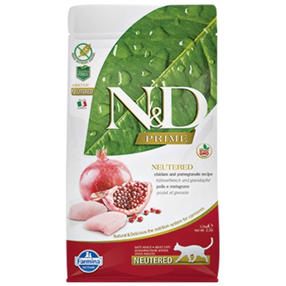 N&D Prime Tahılsız Tavuk ve Narlı Kısırlaştırılmış Kedi Maması 1,5 Kg