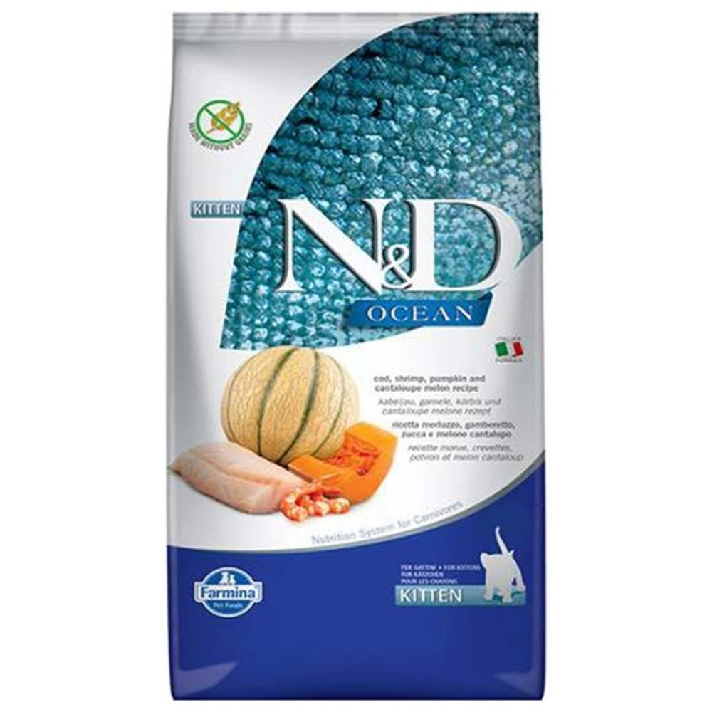 N&D Ocean Kitten Morina Balıklı, Balkabaklı, Karidesli ve Kavunlu Yavru Kedi Maması 1,5 Kg