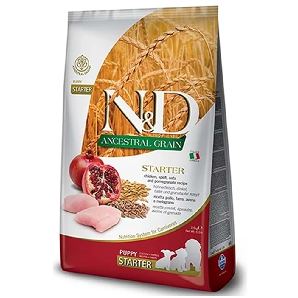 N&D Ancestral Grain Puppy Starter Düşük Tahıllı Tavuk Etli ve Narlı Anne ve Yavru Köpek Maması 2,5 Kg