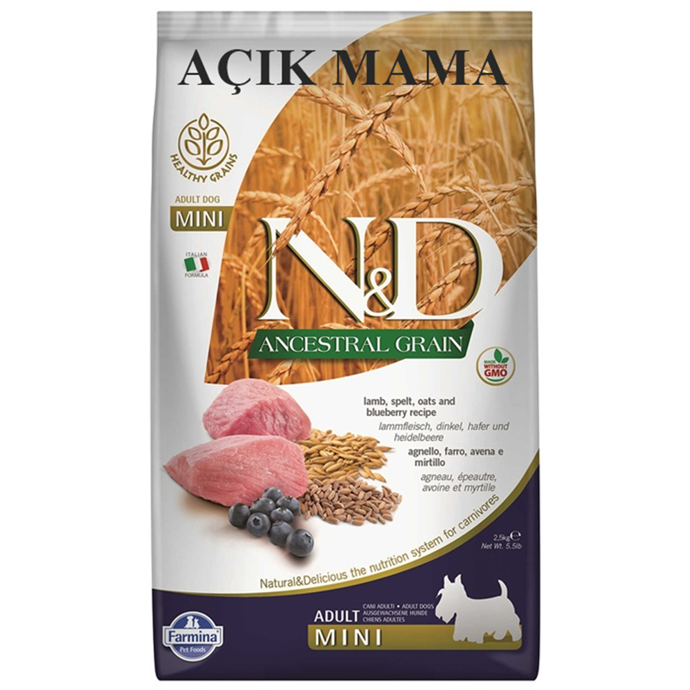 N&D Adult Mini Az Tahıllı Kuzulu Yaban Mersinli Yetişkin Açık Köpek Maması 500 Gr