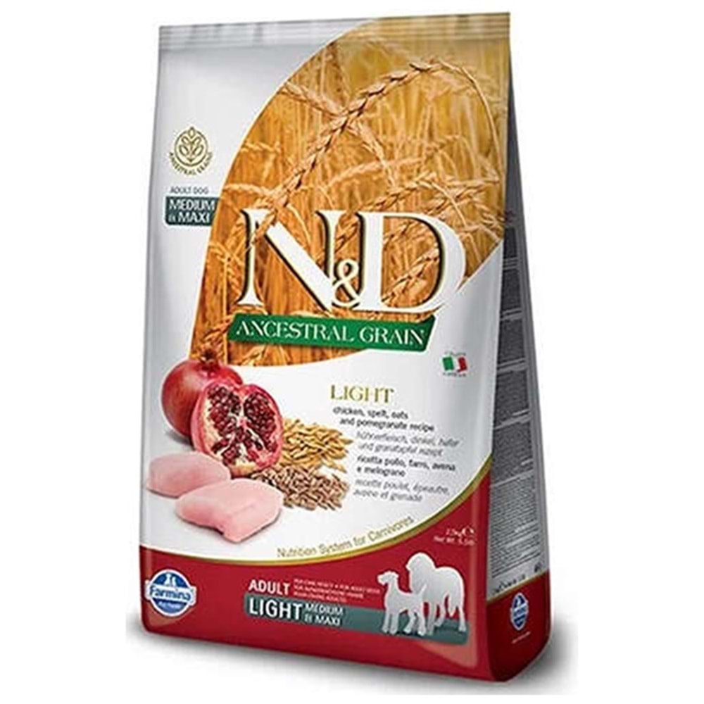N&D Ancestral Grain Düşük Tahıllı Tavuk Etli ve Narlı Orta ve Büyük Irk Yetişkin Köpek Maması 2,5 Kg