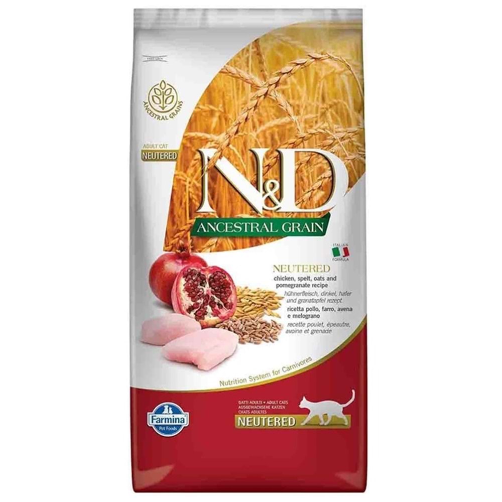 N&D Ancestral Grain Düşük Tahıllı Tavuk ve Narlı Kısırlaştırılmış Kedi Maması 10 Kg