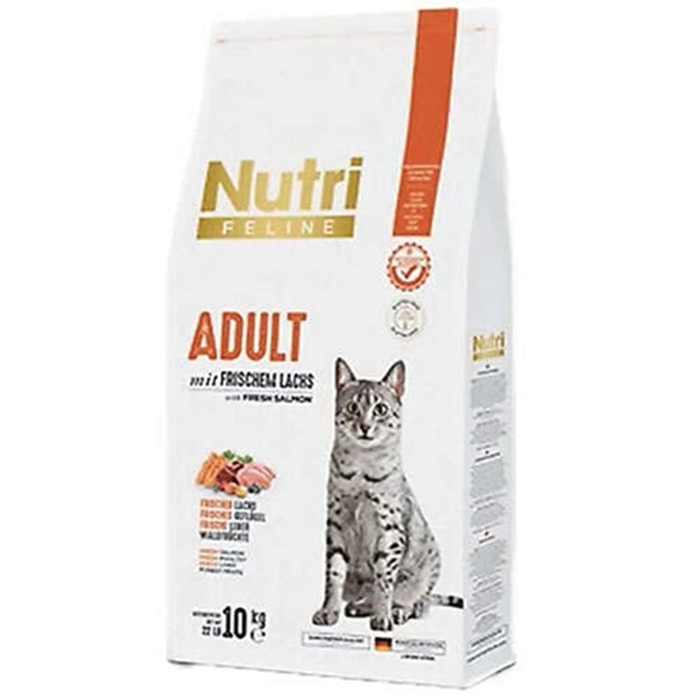 Nutri Feline Adult Mit Frischem Lachs With Fresh Salmon Taze Somonlu Tahılsız Yetişkin Kedi Maması 10 Kg